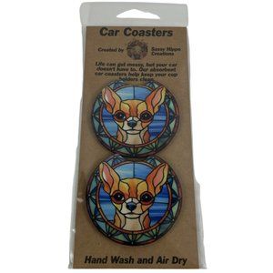 Car Coasters Chihuahua Dog Life Stained Glass Dog Lover Set of 2 Neoprene Absorb